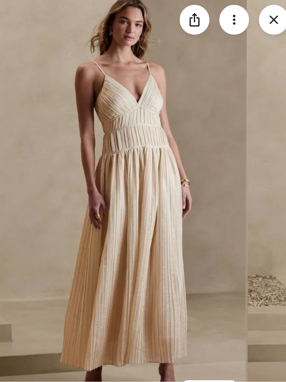 Banana Republic Dress Ivory Jacqui Pleated Maxi Dress Size 6P
